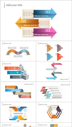 多彩箭头立体手绘通用渐变ppt图表