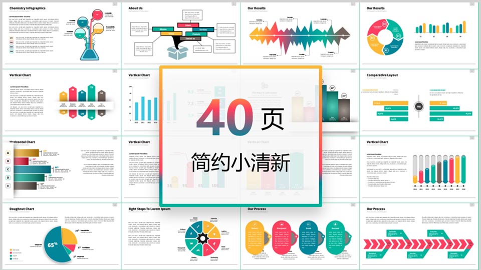 40页简约小清新扁平化实用ppt图表