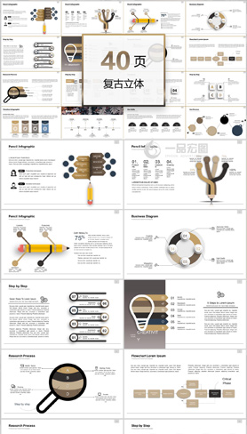 40页复古立体扁平化实用ppt图表大全